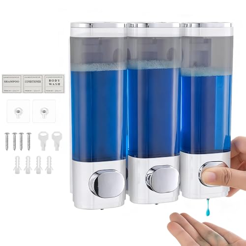 Zithgen Dispensador Jabon Ducha Pared, Dosificador Jabon Baño 900ML Dispensador Jabón Baño para Montaje en Pared Dispensador de Jabón Líquido Dispensador de Jabón Manual para Hotel Hogar (3 Tazas)