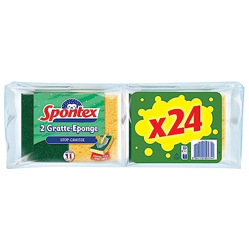 Spontex Gratte-Éponge Stop-Graisse | Pour Vaisselle et Cuisine, Lavable à 40 °C | Lot de 48 (16 x 3)