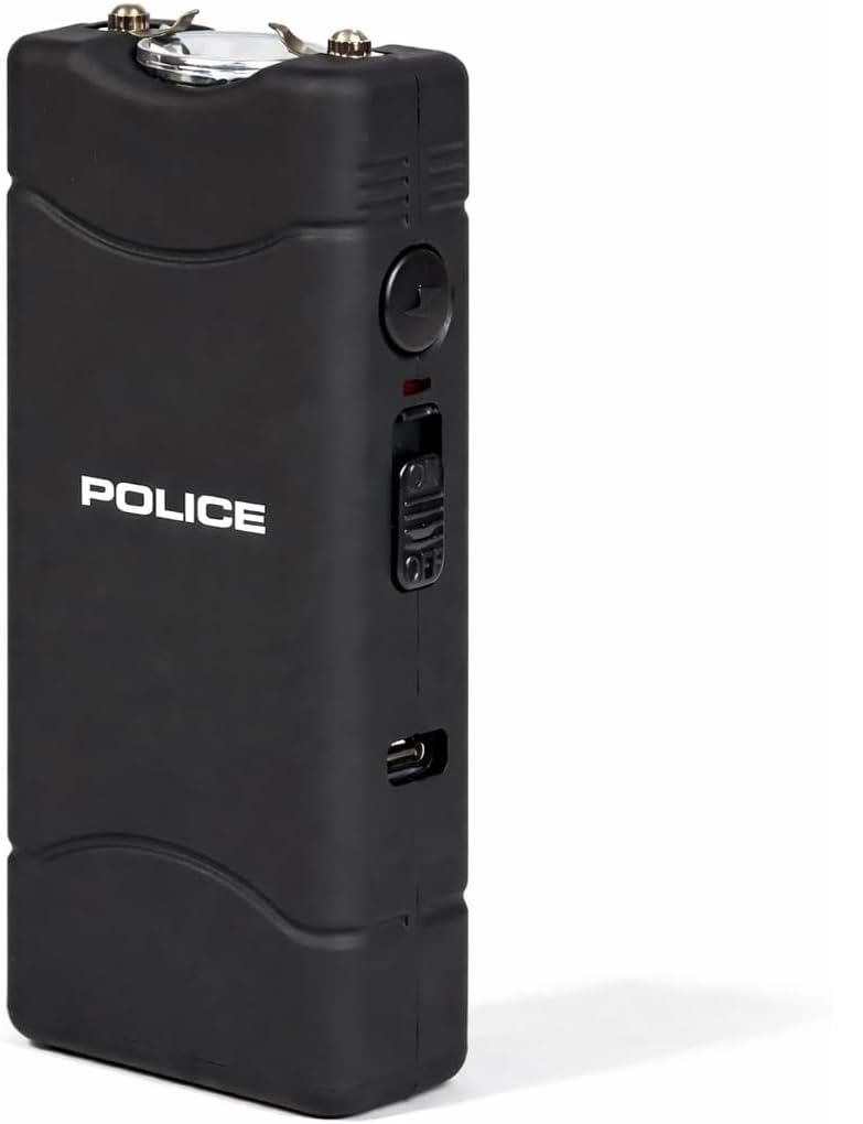 Police Stun Gun for Self Defense 801 – High Voltage Mini Rechargeable with LED Flashlight, Compact & Heavy Duty – Personal Security for Women & Men – Black