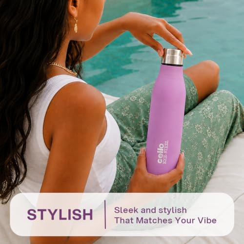 Image of CELLO Gem Stainless Steel Water Bottle for Daily Use 900 ml Violet | Easy to Carry & Clean, Rust Proof Leak Proof Freezer & Fridge Safe Single Wall Steel Water Bottle for School Kids, Travel & Office