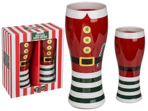 Out of the blue Bicchiere da birra, costume da Babbo Natale, per circa 460 ml, altezza: ca. 18 cm, set da 2 in scatola per finestra