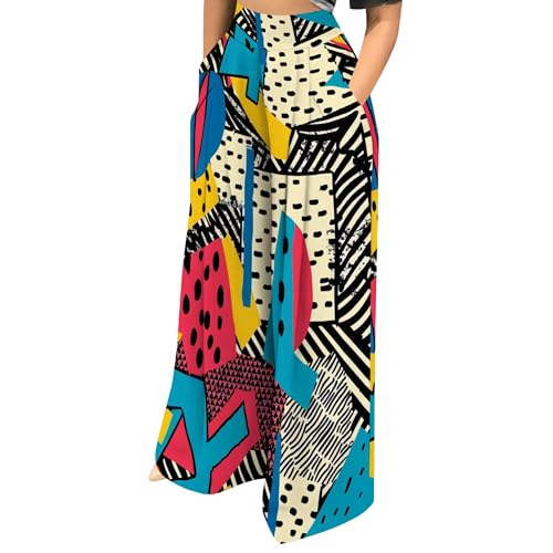 80s 90s Pants for Women High Waist Wide Leg Casual Boho Loose Flowy Palazzo Stretchy Trousers with Pockets2