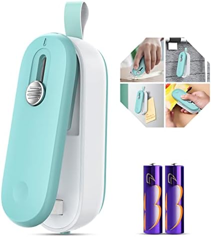Mini Bag Sealer, Portable Heat Vacuum Sealer, 2 in 1 Heat Sealer and Cutter with Lanyard, Handheld Bag Resealer Machine for Plastic Bags Food Snack Storage (Batteries Included)