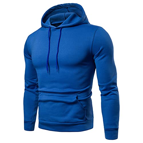 Maiyifu-GJ Men's Casual Solid Pullover Hoodies Long Sleeves Gym Hooded Sweatshirt Lightweight Drawstring Athletic Hoodie (Blue,X-Large)