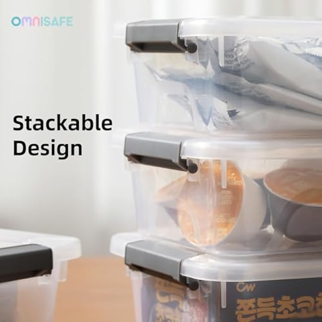 Plastic Storage Bin with Lid, Stackable Design, Clip Box for Crafts, Supplies and Office Items Container (8 Pack 4 Quart)