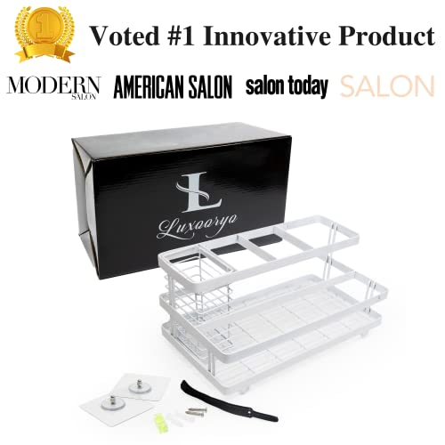 Premium Hair Tool Organizer, Hair Basket, 5 Compartments, Stainless Steel. Countertop, Wall Mount. Large Blow Dryer Holder, Curling Wand Flat Iron Hair Straightener Brush Storage, Hair Product Organization. White #TOP4