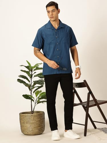 Image of Thomas Scott Men's | Solid | Half Sleeve | Regular Fit | 100% Cotton | Double Pocket | Spread Collar | Casual Shirt