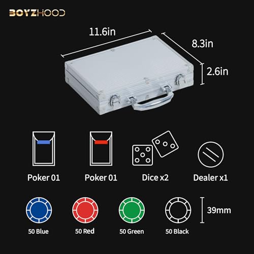 Boyzhood Poker Chips,200Pcs Poker Set with Aluminum Travel Case,11.5 Gram Poker Chips Set for Texas Holdem Blackjack Gambling