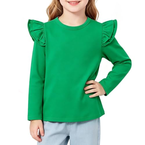 Image of Magic Park 1-14Y Toddler Ruffle T Shirt Girls Solid Color Blouse Kids Girl Short Long Sleeve Tops Casual Tee