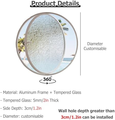 360° Rotating Glass Ventilation Windows - Large Flush Mount Shed Windows (40-100cm) for Mobile Homes, Bathrooms & Shops - Tempered Glass, Black Finish (19.7IN/50cm)