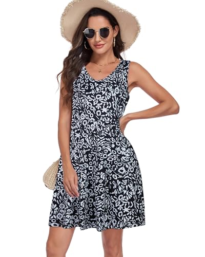 Image of Sundresses for Women Summer Sleeveless Tiered Swing V Neck Tank Dress