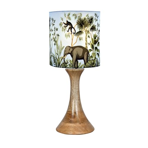Image of Homesake Rustic Wood Table Lamp Bedside Wooden Desk Lamps for Living Bedroom Study Night, Kids Room, House Warming Festival Gift, Jungle Green Shade