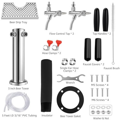 Chciyich Kegerator Tower Kit, Adjustable Dual Tap Kegerator Tower Beer Tap Tower 3’’ Beer Tower Dispenser with Stainless Steel Beer Drip Tray, Kegerator Tap Tower Kit Keep Clean for Bar & Countertop - Thumbnail 2