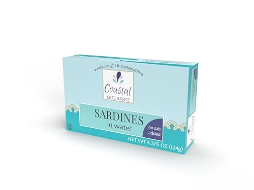 Miniatura 4 de Coastal Gourmet Sardinas en agua, sin sal añadida, 4.375 onzas (paquete de 12) (el embalaje puede variar)