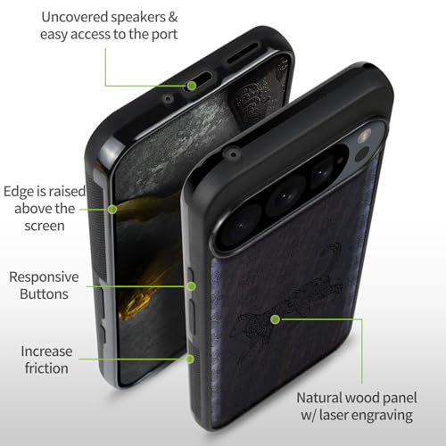 Coque Pixel 9 Pro antichoc en bois véritable pour éviter les rayures