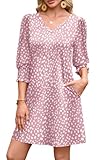 WIHOLL Summer Dresses for Women 2025 V Neck 3/4 Sleeve Spring Dresses Casual Cute Womens Beach Vacation Fashion Floral Sundresses Mini Sun Dress Cruise Outfits Resort Wear Pink Dots S