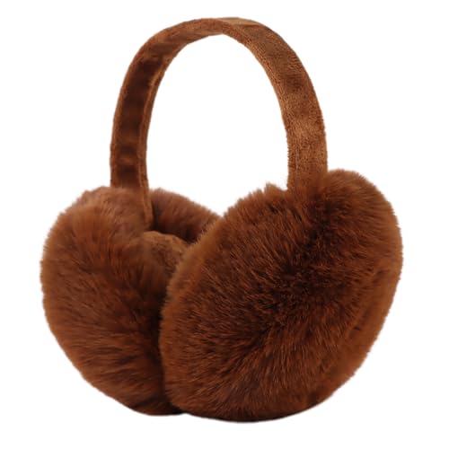 XIAOHAWANG Warm Winter EarMuffs for Women Fluffy Ear Warmer Foldable Outdoor Adult Ear Covers (Coffee)