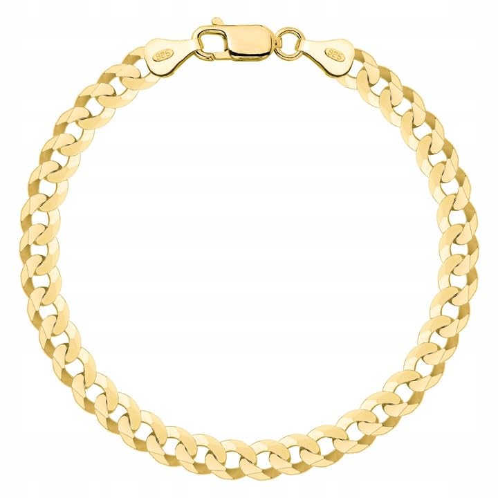 AMAR Luxury - Pulsera para hombre de oro 925/585 de 14 quilates con malla gruesa, regalo para hombre, plata 925 con oro de 14 quilates, calidad italiana, 22 cm