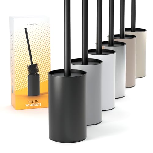 SAVEGA Brosse WC Silicone Noir – Brosse Toilettes WC - Balai Toilette INOX avec Protection Anti-Éclaboussures – Hygiénique et Résistante