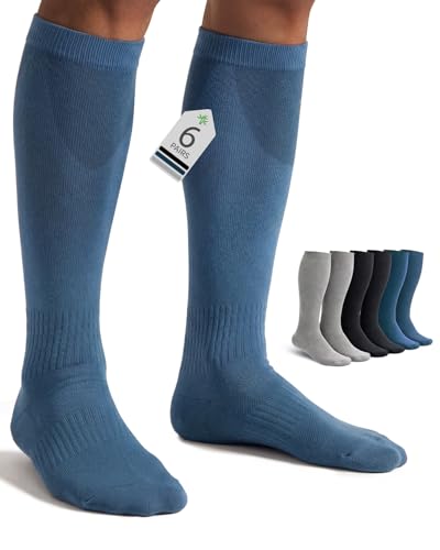FAIRWIN Bamboo Viscose Compression Socks Men Women 6 Pairs, 15-20 mmHg Knee High Soft Support for Daily Running Travel Work