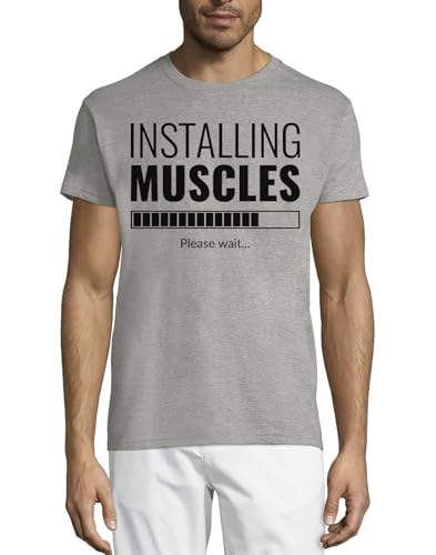 T-shirt musculation homme en coton gris avec motif Installing Muscles