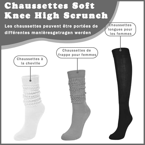 Tialfas 4 Paires Chaussettes Hautes Femme Souple Extra Longues Grande Chaussette Montantes Automne Hiver Empilées Tricotées Multicolore Rétro Toutes Saisons – vue 5