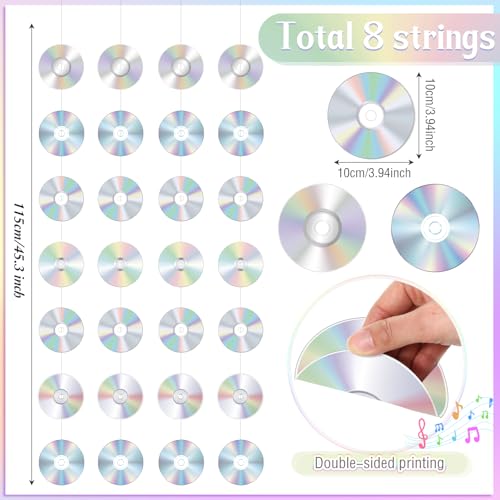 Image of Spakon 8 Packs 90's Party Decorations 90s Cd Paper Banner 90's Hanging Decor Y2k 2000s Paper Cutouts Retro Disco Garland for 1990s 2000s Theme Birthday Babyshower Party Supplies Decoration