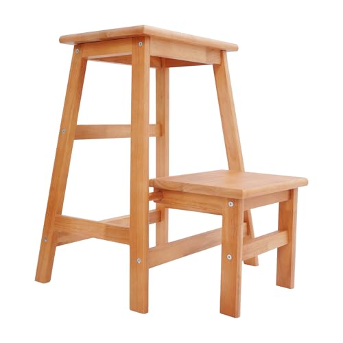 2-Tier Folding Step Stool,Multi-Purpose Foldable Wood Step Ladder with Non-Slip Foot Pads Smooth Edges,Step Stool for a Home,Shop,Office,Garage,Kitchen, bar