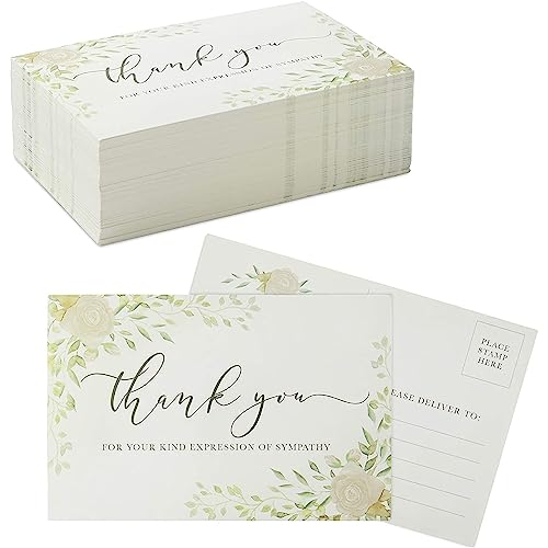 100-Count Thank You Cards for Funeral, Sympathy Blank Postcards, 4\" x 6\"
