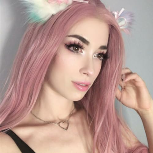 AFBeauty Rose Gold Wigs for Women Long Colored Glueless Wig Lace Front Straight Pink Blonde Real Hair Wigs Synthetic Hair Cute Synthetic Lace Front Wig 24 Inch Colorful Lacefront Wig Cosplay