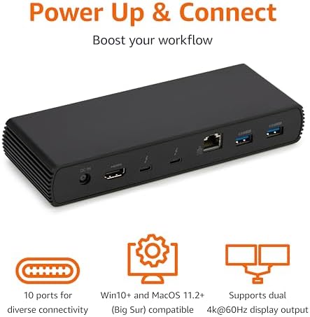 Amazon Basics Thunderbolt 4 Pro Docking Station, Dual 4K Monitor Support, 8K Display, 2xTBT4, 1xHDMI2.1, 3xUSB A 3.1, RJ45 Ethernet, Black, 7.86 x 2.95 x 1.23 inches