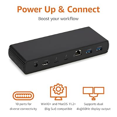 Amazon Basics Thunderbolt 4 Pro Docking Station, Dual 4K Monitor Support, 8K Display, 2xTBT4, 1xHDMI2.1, 3xUSB A 3.1, RJ45 Ethernet, Black, 7.86 x 2.95 x 1.23 inches