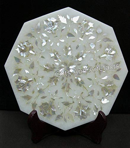 Soporte de mármol blanco octogonal con nácar de lujo para mesa 4