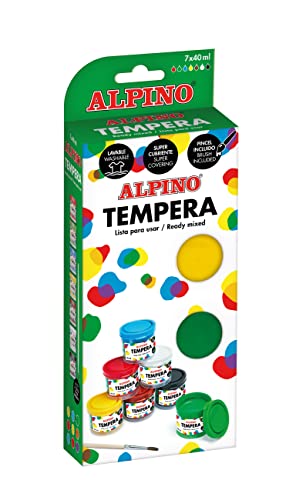 Alpino - Témperas + Pincel En Oferta Alpino Pintura Témpera 7 X 40 Ml |Pintura Témpera | Material Escolar | Lista Para Usar | Colores Brillantes