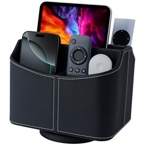 Remote-Control-Holder-Spinning-Desk-Organizer-Nightstand-Bedside-Caddy-for-TV-RemotesTabletsPhonesEyeglassesBooksPens-Black Remote Control Holder, Spinning Desk Organizer, Nightstand Bedside Caddy for TV Remotes/Tablets/Phones/Eyeglasses/Books/Pens - Black - Image 1