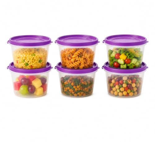 Image of Cutting EDGE Nesterware 750ml Stackable Food Container (Set of 6, Purple) | BPA-free plastic, stackable design, leak-proof, kitchen storage, pantry, fridge, meal prep, reusable, travel use