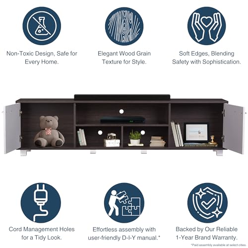 Image of TADesign Robust Engineered Wood TV & Entertainment Unit Matte Finish, 2 Doors with Storage (for TVs up to 70 inches, Dark Walnut & White Color)