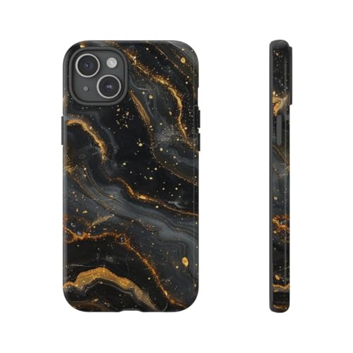 Coque rigide marbré noir et doré iPhone 15 Plus anti-choc