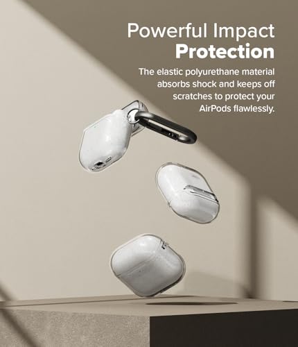 Image of Ringke Air Compatible with Airpods 4 Case Cover Sparkle Bling Transparent Soft Flexible Shockproof Anti-Scratch Slim Fit Protective Cover for Wireless Charging with Carabiner - Glitter Clear