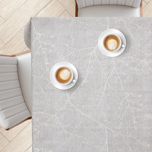 KP HOME Mantel Hule Mesa Rectangular 200 x 140 cm – Manteles PVC para Exterior e Interni Paño de Aceite - Vinilo Mantel Impermeable Antimanchas con Patrón Ramas de Árbol Serenas