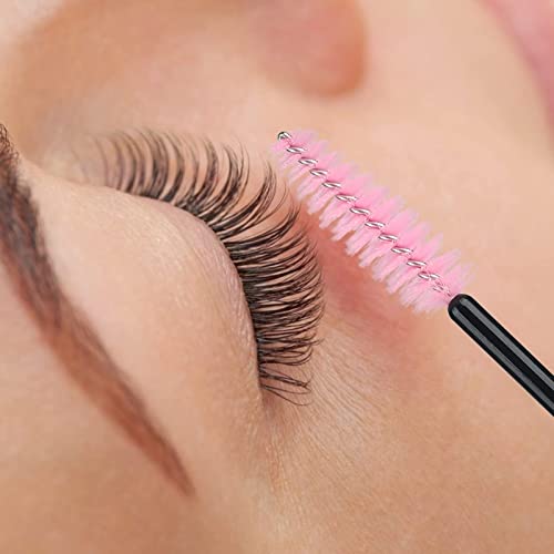 Image of G2PLUS 50pcs Disposable Eyelash Brushes, Mascara Wands Applicator Makeup Kits, Eyelash Spoolies Brushes for Lash Extensions, Eyebrow Grooming, Makeup Kit, Salon Professional Use (Black+Pink)