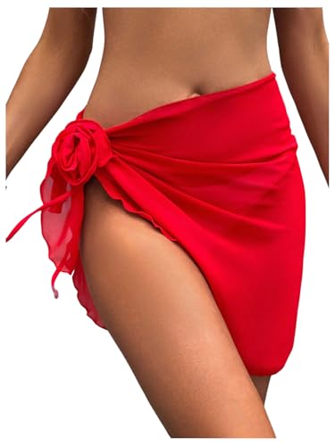 GORGLITTER Women's Beach Sarong Wraps Coverups Floral Sheer Tie Side Swim Bathing Suit Skirts
