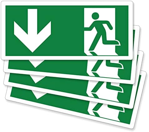 pubblimania 4 Stück Notausgang nach unten PVC Aufkleber widerstandsfähig für Außen- und Innenbereich (29 x 13 cm) (4 Ausgang nach unten)