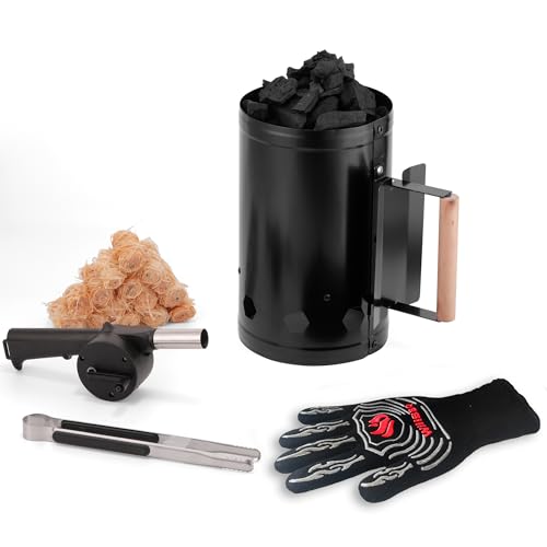 WILLBBQ Charcoal Chimney Starter, Heavy Duty Premium Chimney Starter for Charcoal Grills BBQ Accessory with Heat Resistant Wooden Handle for Outdoor Grill Camping (Black)