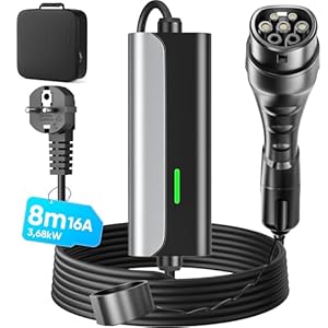 Mobile Wallbox Ladestation 3,6 kW 16 A: type 2 Schuko 8 m oplaadkabel EV oplader voor elektrische auto – EV oplader voor alle EVs en PHEVs met IEC 62196-2