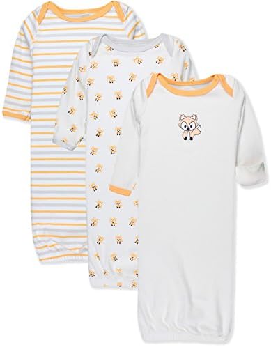 Infant Boys' and Girls' 3 Pack Set Cotton Baby Gown w/Mitten Cuffs, 0-6 Months