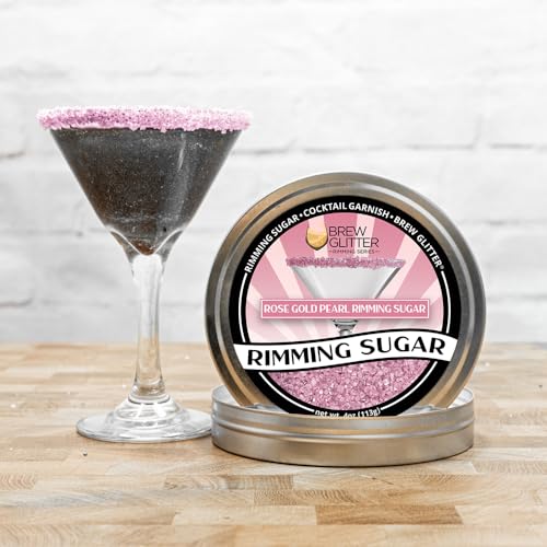 Brew Glitter - Rose Gold Rimming Sugar (4oz, 1x Bar Tin) Cocktail Garnish for Mixed Drinks & Refreshments