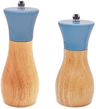 Salt Grinder Wooden Pepper Salt Grinder Set Pepper Mill Salt & Pepper Shakers - Stainless Ceramic Refillable Oilcan Stylish for Sea Salt Black Pepper - By Tessie & Jessie (Oilcan5"+6", Blue)