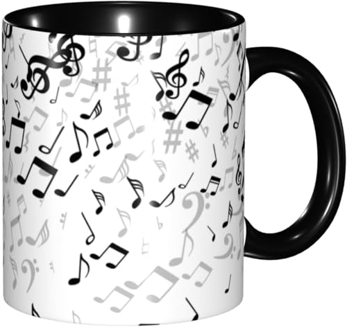 マグカップ ピアノ柄 音楽柄 音符柄 コーヒーカップ 陶器 330ml おしゃれ 可愛い 食器 コップ 耐熱 電子レンジ対応 お茶 ミルク 大容量 軽量 オフィス 家用 誕生日 記念日 プレゼント 箱入り