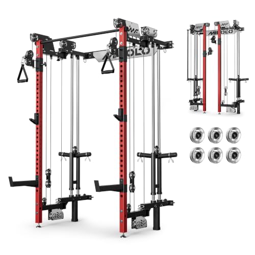 Image of Mikolo Folding Squat Rack, Wall Mounted Power Rack with Cable Crossover Machine & LAT Pull Down, Functional Trainer with 5 Adjustable Function Modes, Home Gym Package
